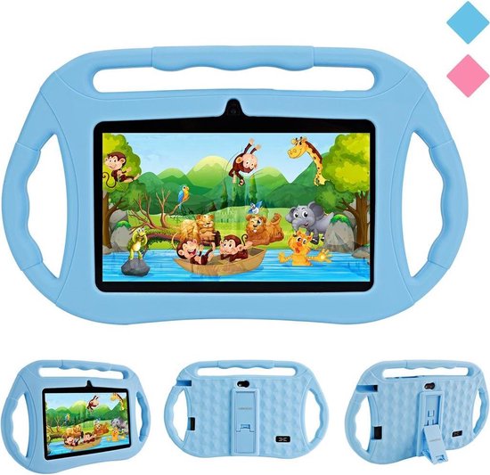 Kindertablet - tablet 7 inch - 16 GB - vanaf 2 jaar - Scherp beeld - leerzame tablet voor kinderen - Wifi - Bluetooth - camera - spellen - Inclusief kinderhorloge - Blauw